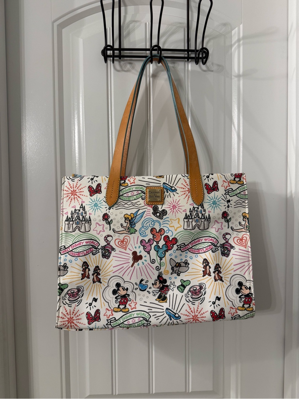 Dooney & Bourke White Disney Icons Tote with Tan Handles